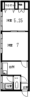 弘前 アパート 亀甲町 福寿荘D号室間取り